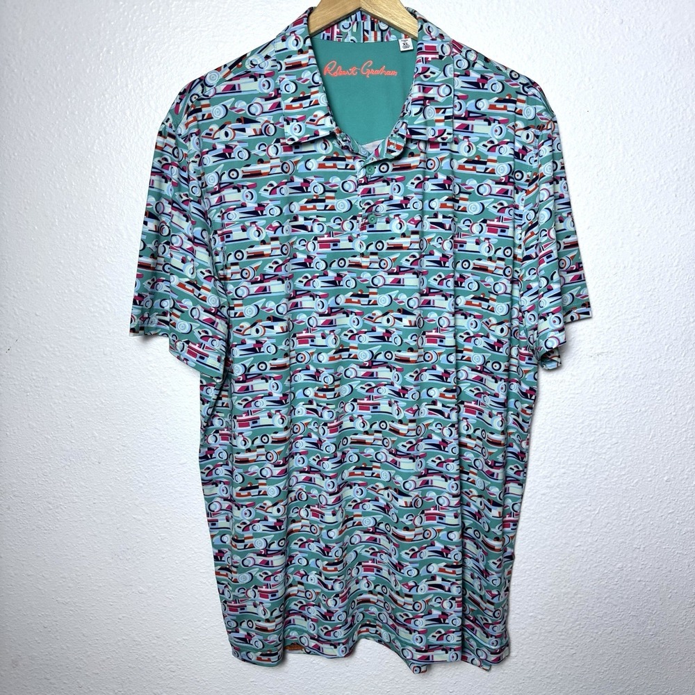 Robert Graham Auto Expo Men's XL Race Car Print Performance Polo Motorsport Golf